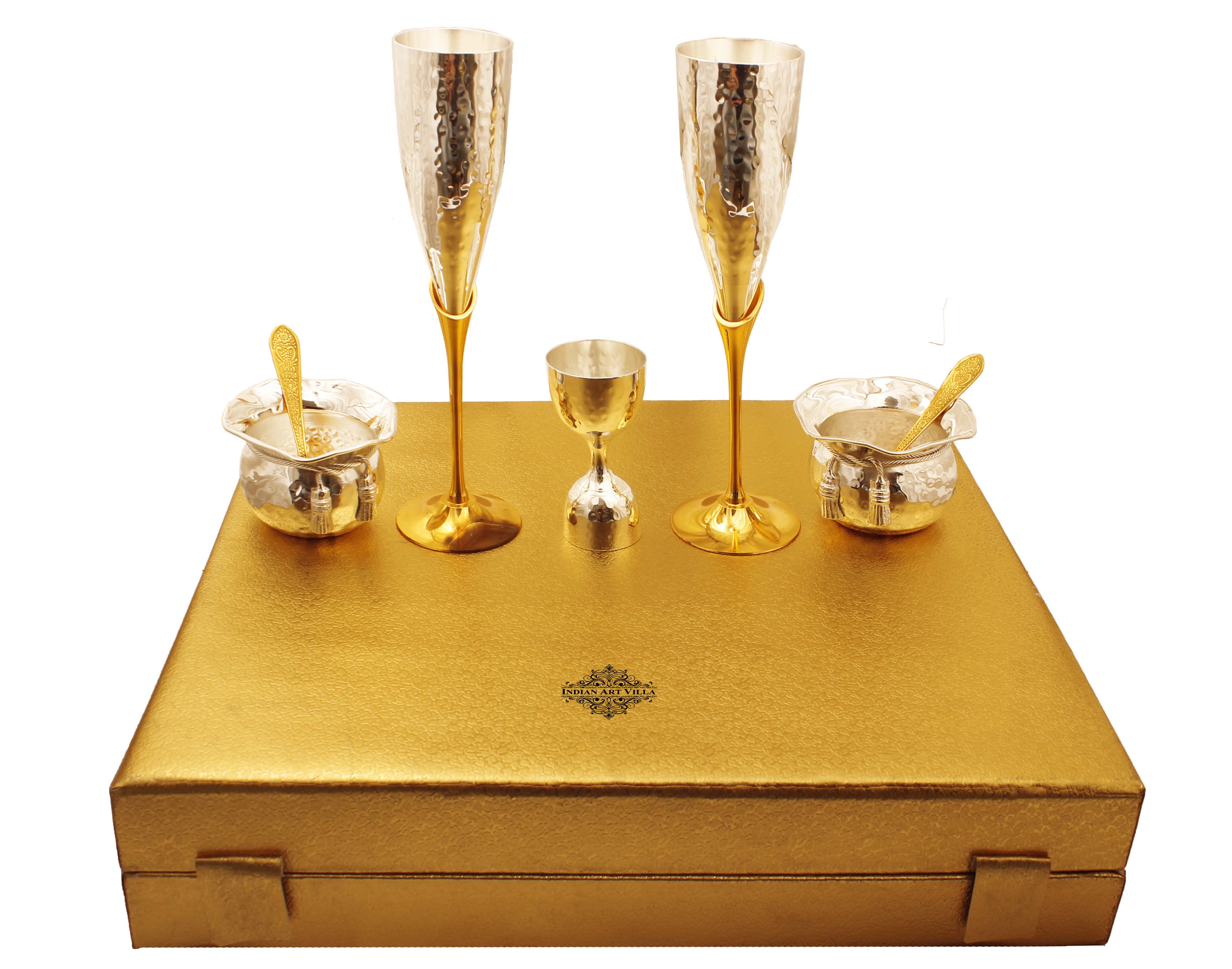 Silver & Gold Plated Champagne Glass, Silver 2 Bowl & Peg Measure, Gold Plated 2 Spoon