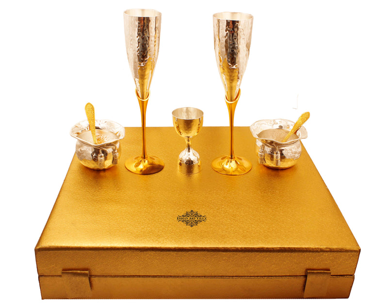 Silver & Gold Plated Champagne Glass, Silver 2 Bowl & Peg Measure, Gold Plated 2 Spoon