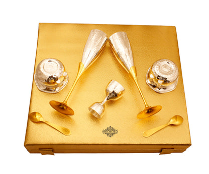 Silver & Gold Plated Champagne Glass, Silver 2 Bowl & Peg Measure, Gold Plated 2 Spoon