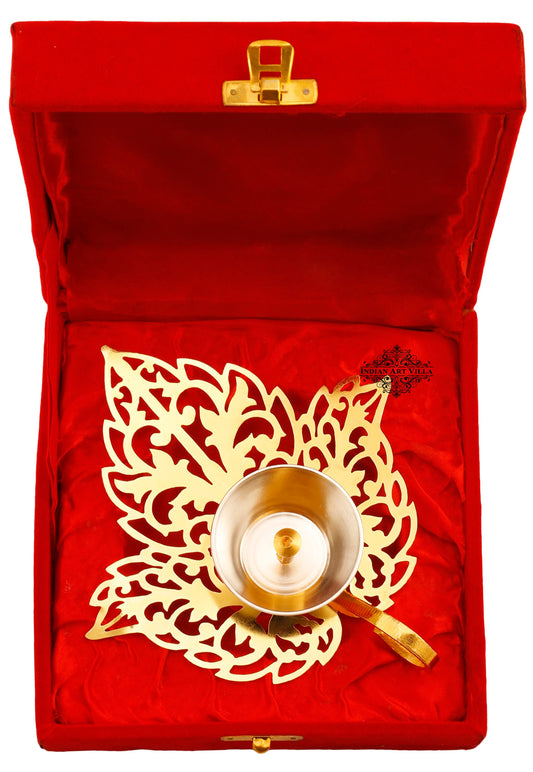 Pure Silver & Gold Plated Leaf Design Akhand Diya