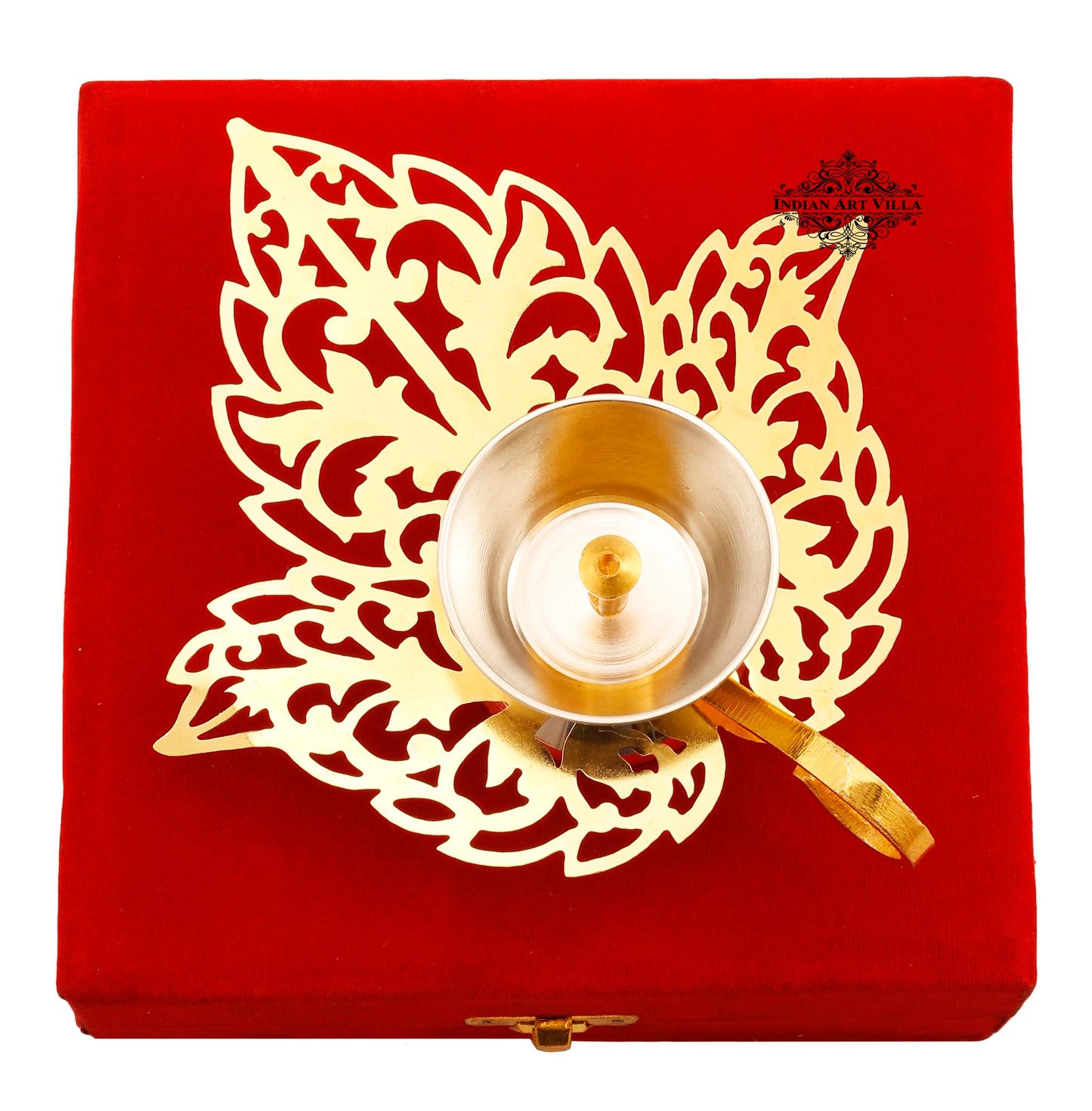 Pure Silver & Gold Plated Leaf Design Akhand Diya