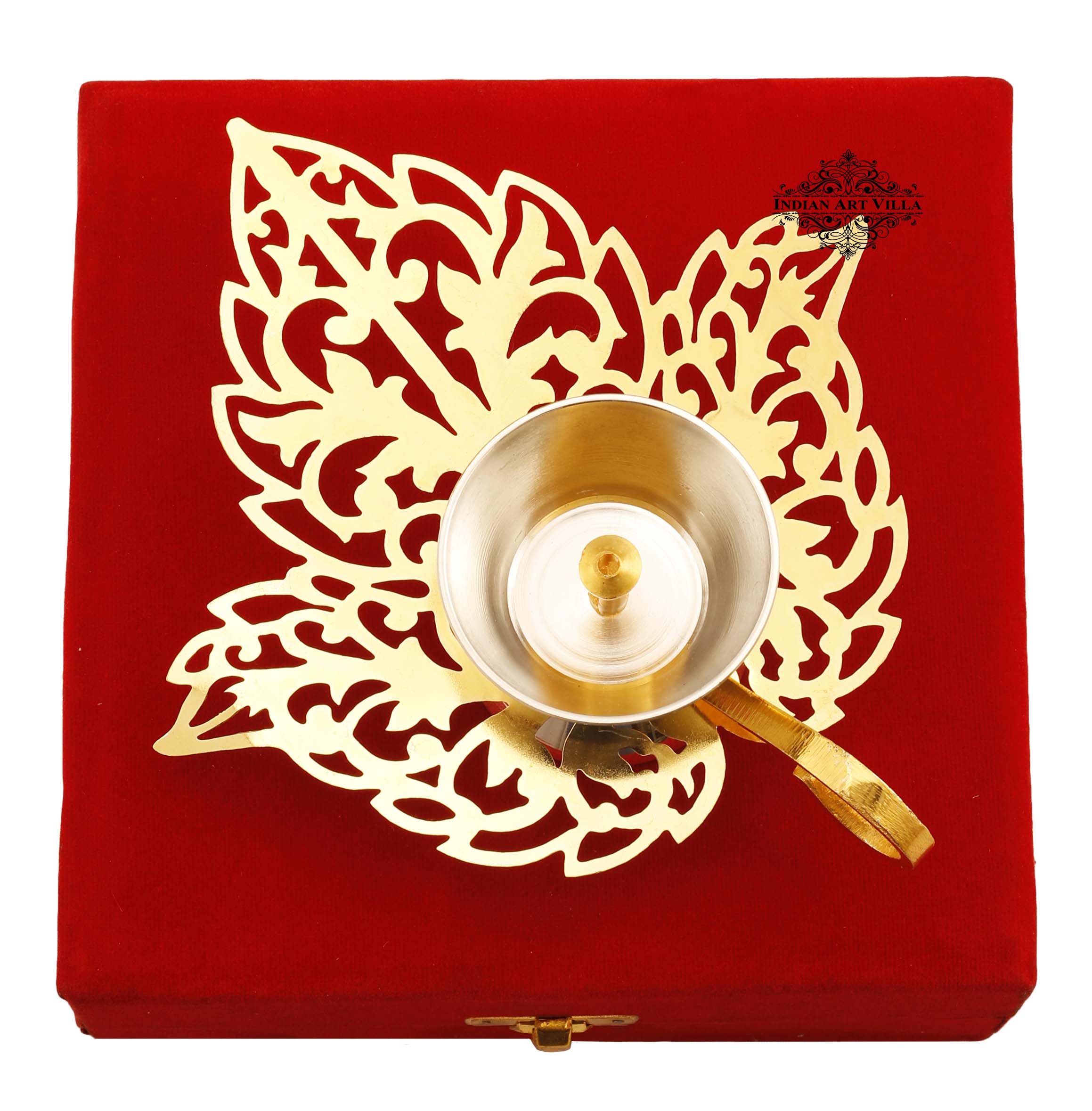 Pure Silver & Gold Plated Leaf Design Akhand Diya