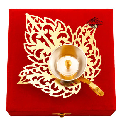 Pure Silver & Gold Plated Leaf Design Akhand Diya