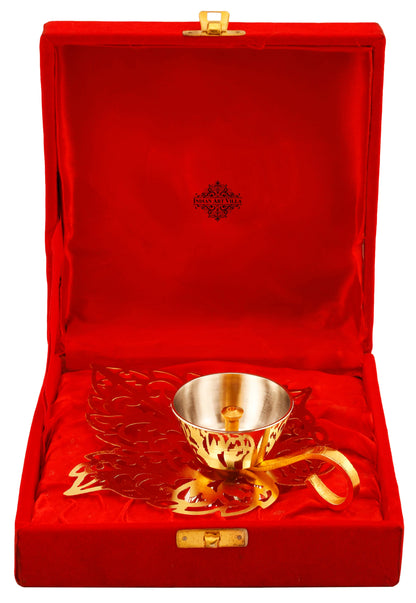 Pure Silver & Gold Plated Leaf Design Akhand Diya
