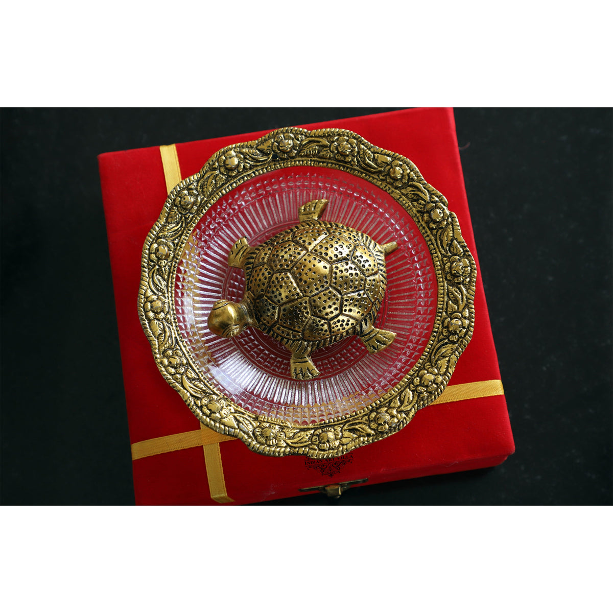 Aluminium Turtle/Tortoise & Glass Plate With Silver & Gold Plating