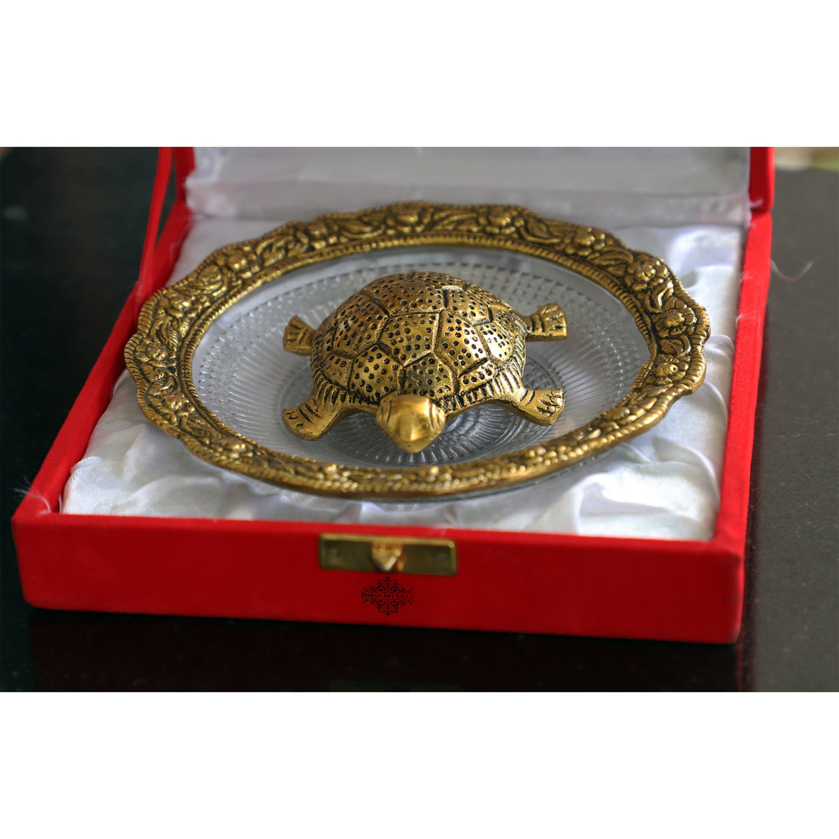 Aluminium Turtle/Tortoise & Glass Plate With Silver & Gold Plating