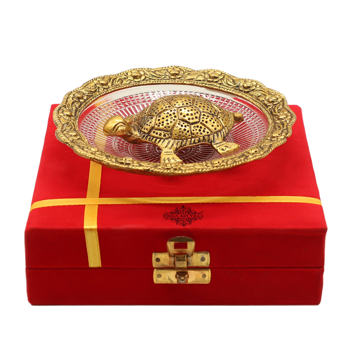 Aluminium Turtle/Tortoise & Glass Plate With Silver & Gold Plating