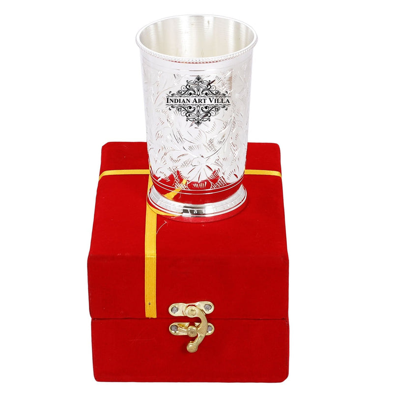 Silver Plated Embossed Designer Glass, 280 ML