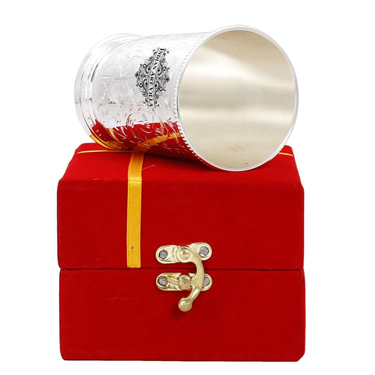 Silver Plated Embossed Designer Glass, 280 ML