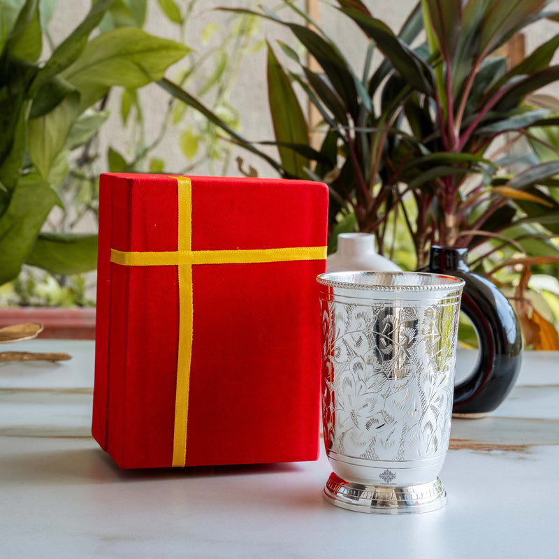 Silver Plated Embossed Designer Glass 280 ML