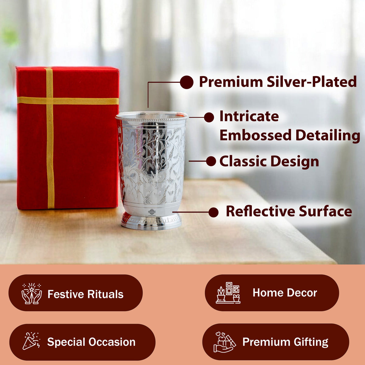 Silver Plated Embossed Designer Glass 280 ML