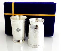 Embossed Designer Silver Plated Set of 2 Designer Glass With Blue Box