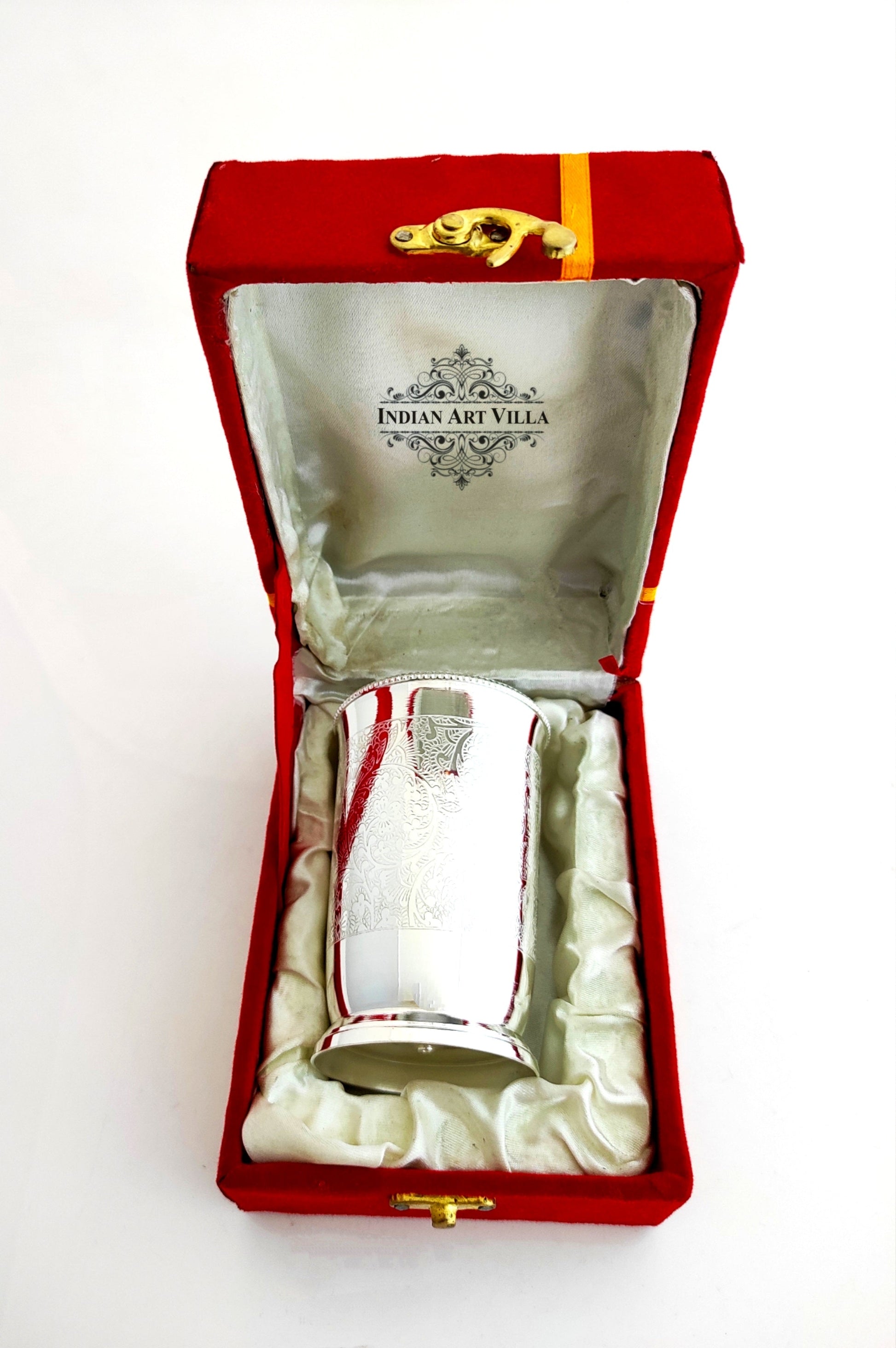 Embossed Design Silver Plated Glass With Red Box , Best For Parties , 250 ML