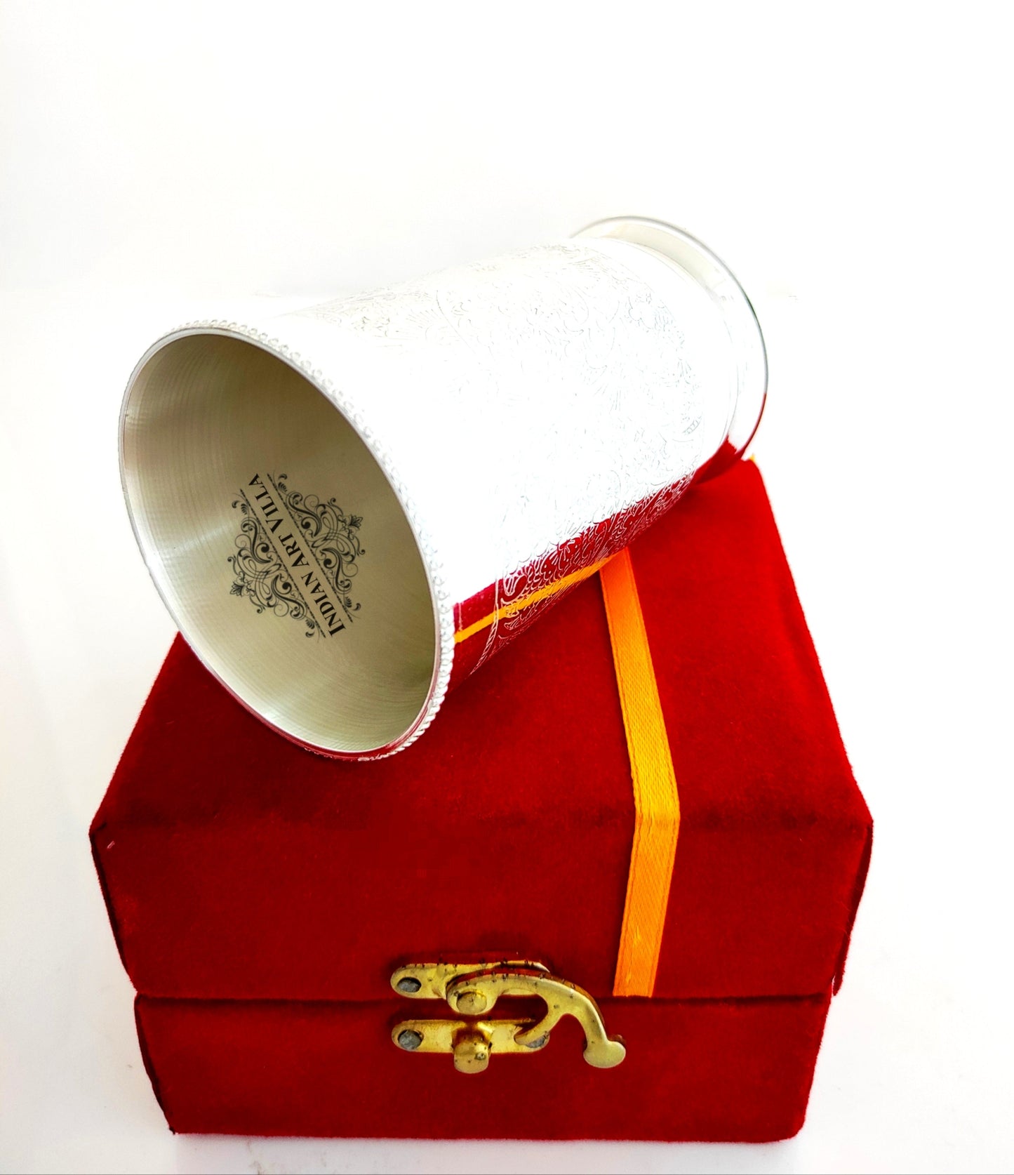 Embossed Design Silver Plated Glass With Red Box , Best For Parties , 250 ML