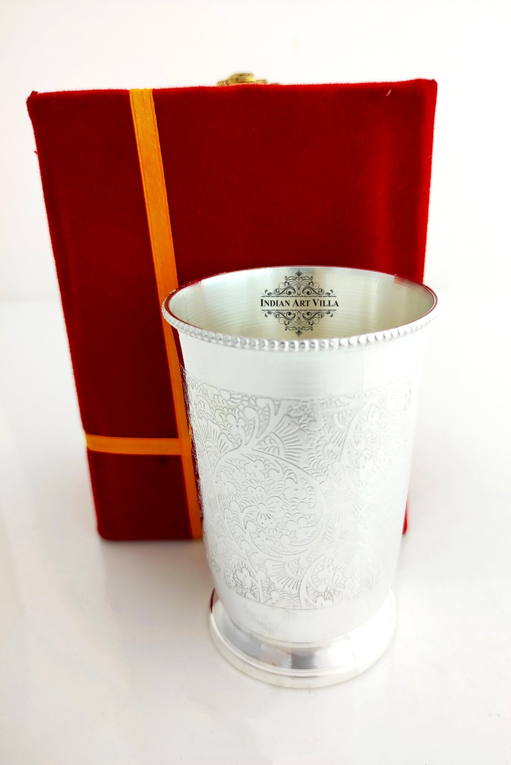 Embossed Design Silver Plated Glass With Red Box , Best For Parties , 250 ML