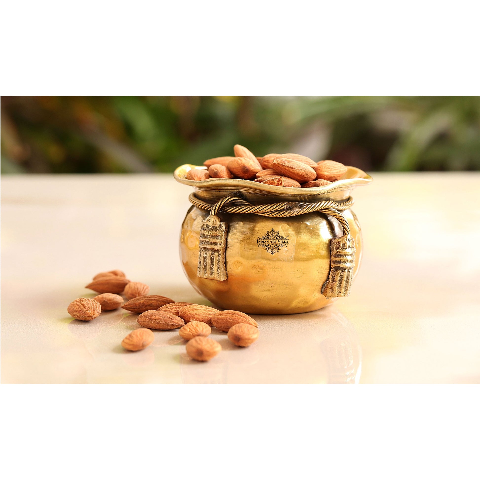 Pure Brass 3 Bowls with Neck Tie Design and 1 trey in Red Gift Box