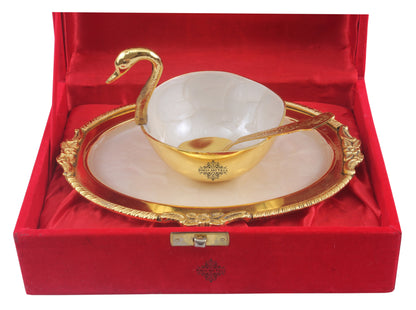 Pure Gold Polish Ceramic Finish Duck Design Bowl with 1 Tray & 1 Spoon