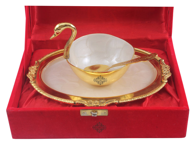 Pure Gold Polish Ceramic Finish Duck Design Bowl with 1 Tray & 1 Spoon