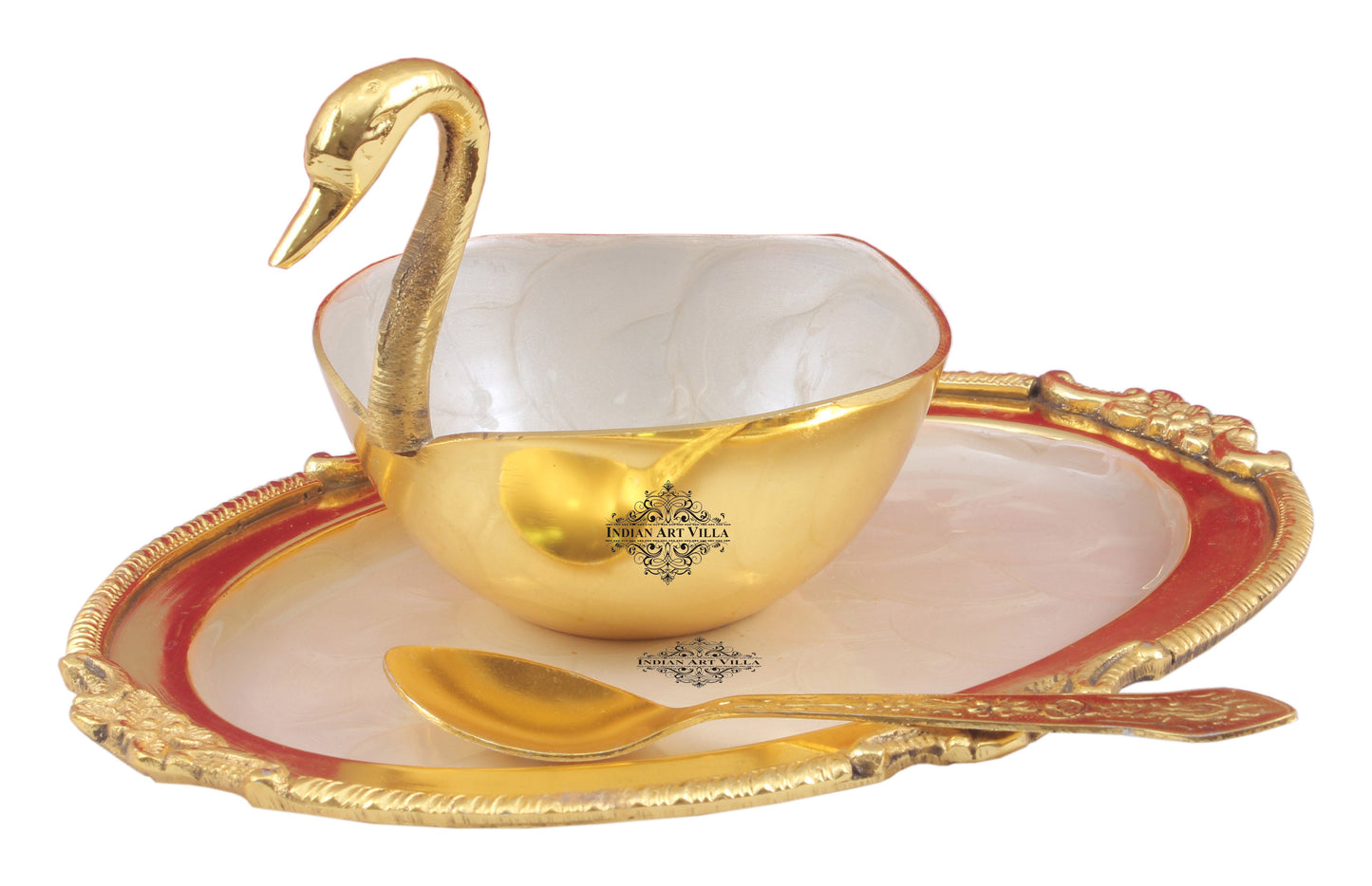 Pure Gold Polish Ceramic Finish Duck Design Bowl with 1 Tray & 1 Spoon