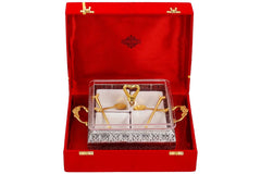 Silver Plated Brass Designer Storage Box Dry Fruit Container 4 Compartments, Gift Item, Home Decore, 19.56 cm, Gold