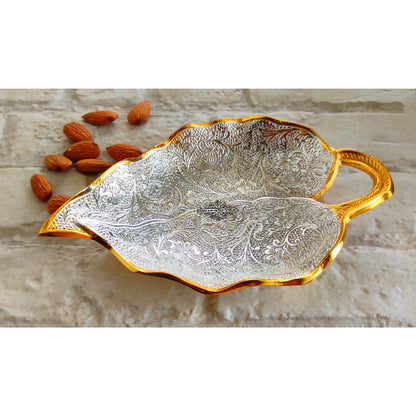 Silver Plated Gold Polished Aluminum Paan Leaf Designer Platter