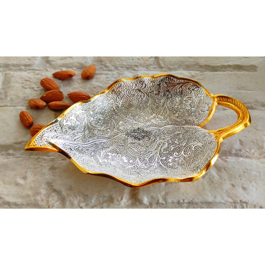 Silver Plated Gold Polished Aluminum Paan Leaf Designer Platter