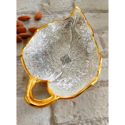 Silver Plated Gold Polished Aluminum Paan Leaf Designer Platter