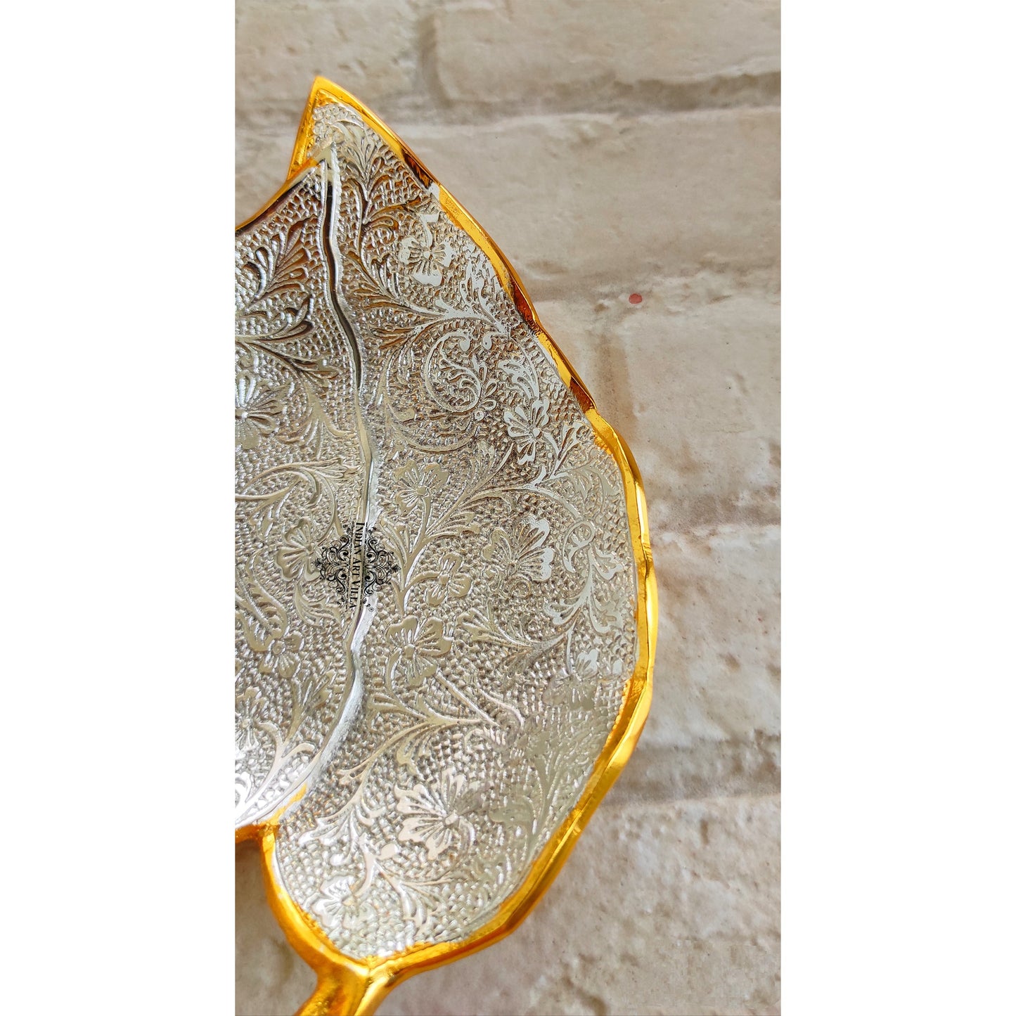 Silver Plated Gold Polished Aluminum Paan Leaf Designer Platter
