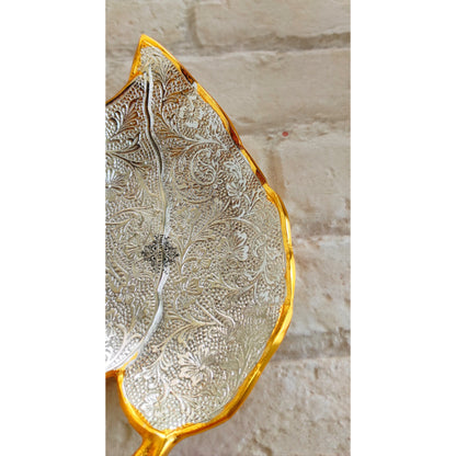 Silver Plated Gold Polished Aluminum Paan Leaf Designer Platter