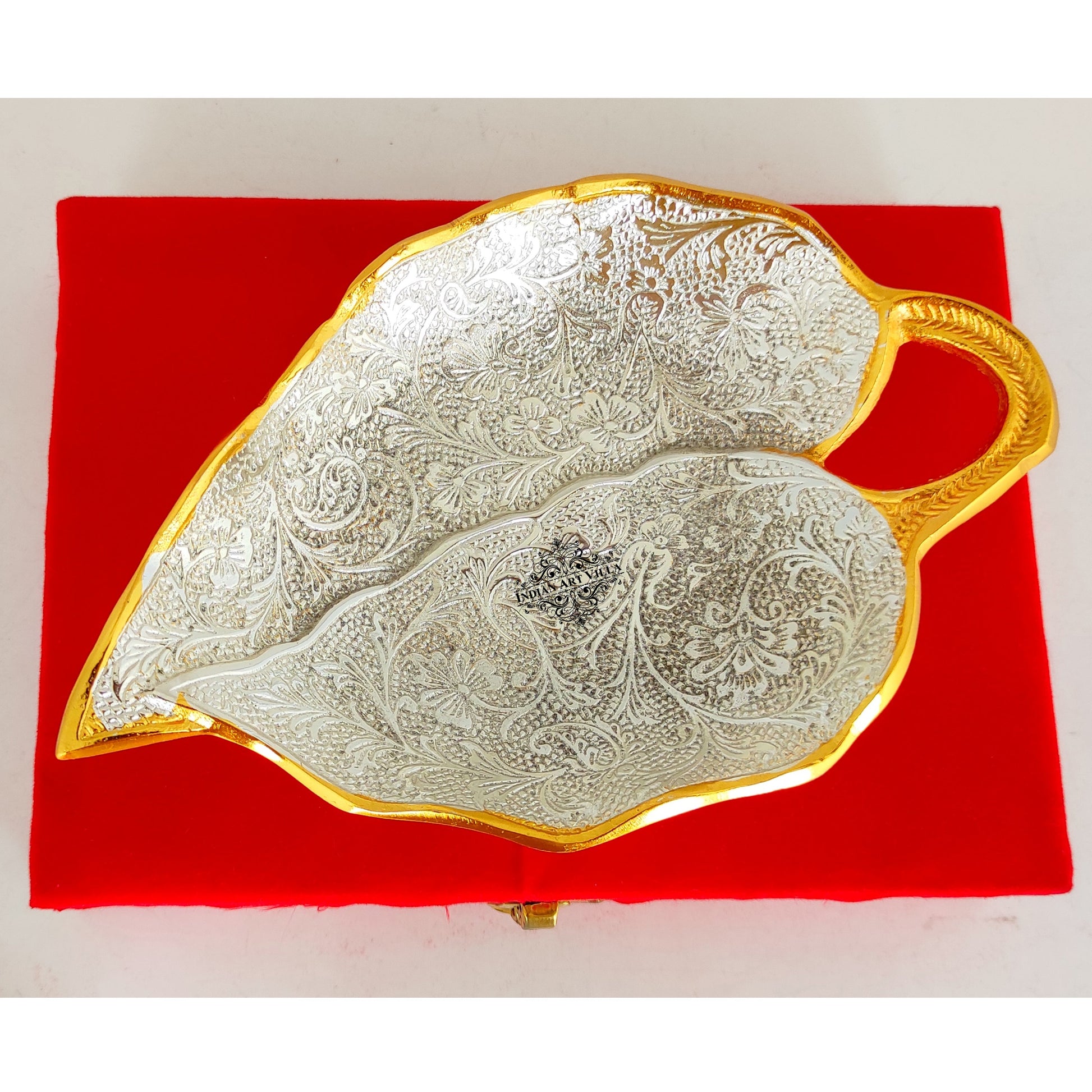Silver Plated Gold Polished Aluminum Paan Leaf Designer Platter