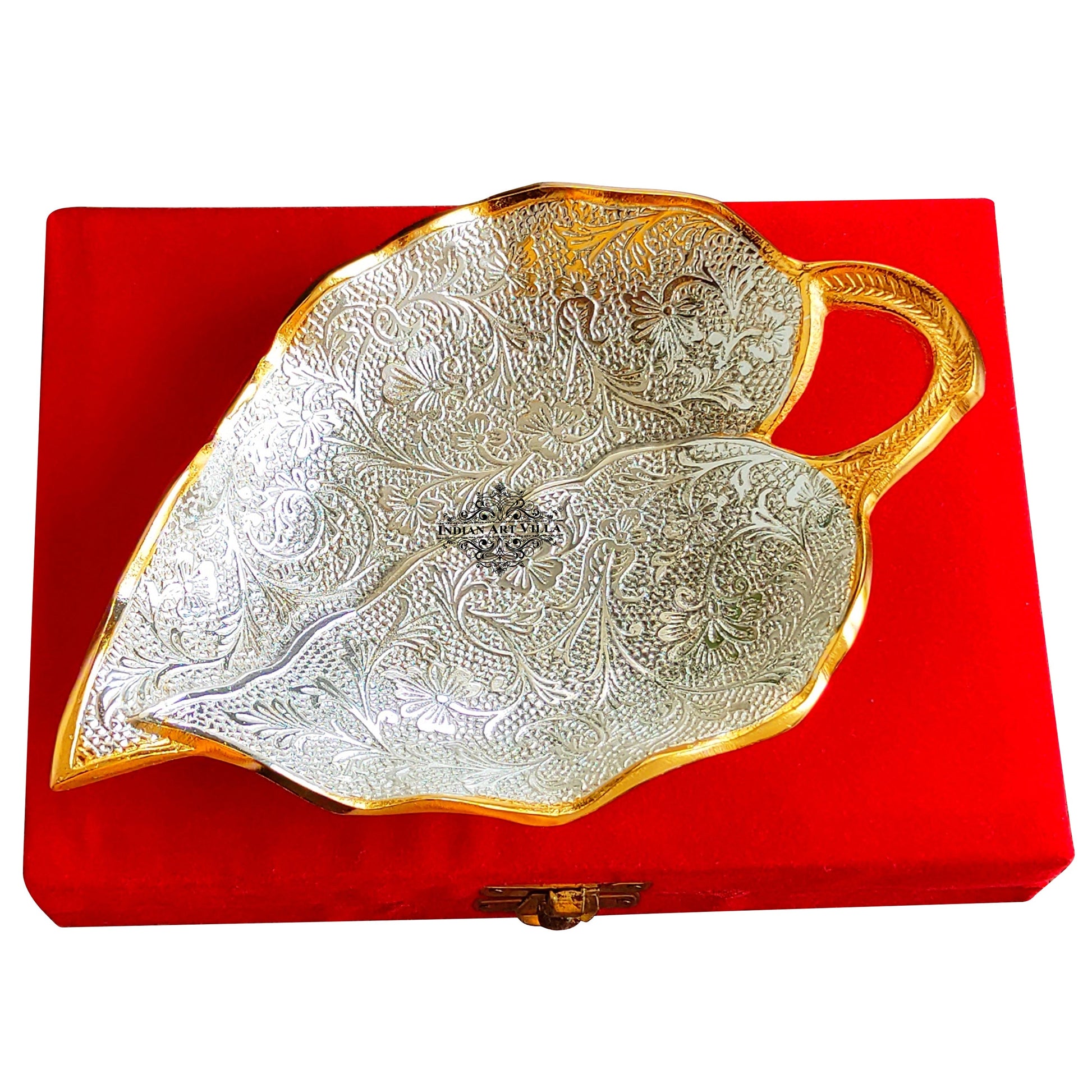 Silver Plated Gold Polished Aluminum Paan Leaf Designer Platter