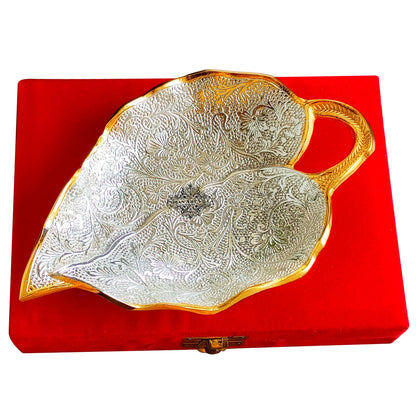 Silver Plated Gold Polished Aluminum Paan Leaf Designer Platter