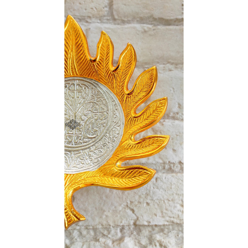 Silver-plated gold Polished Aluminum Flower Engraved Feather Design Decorative Platter