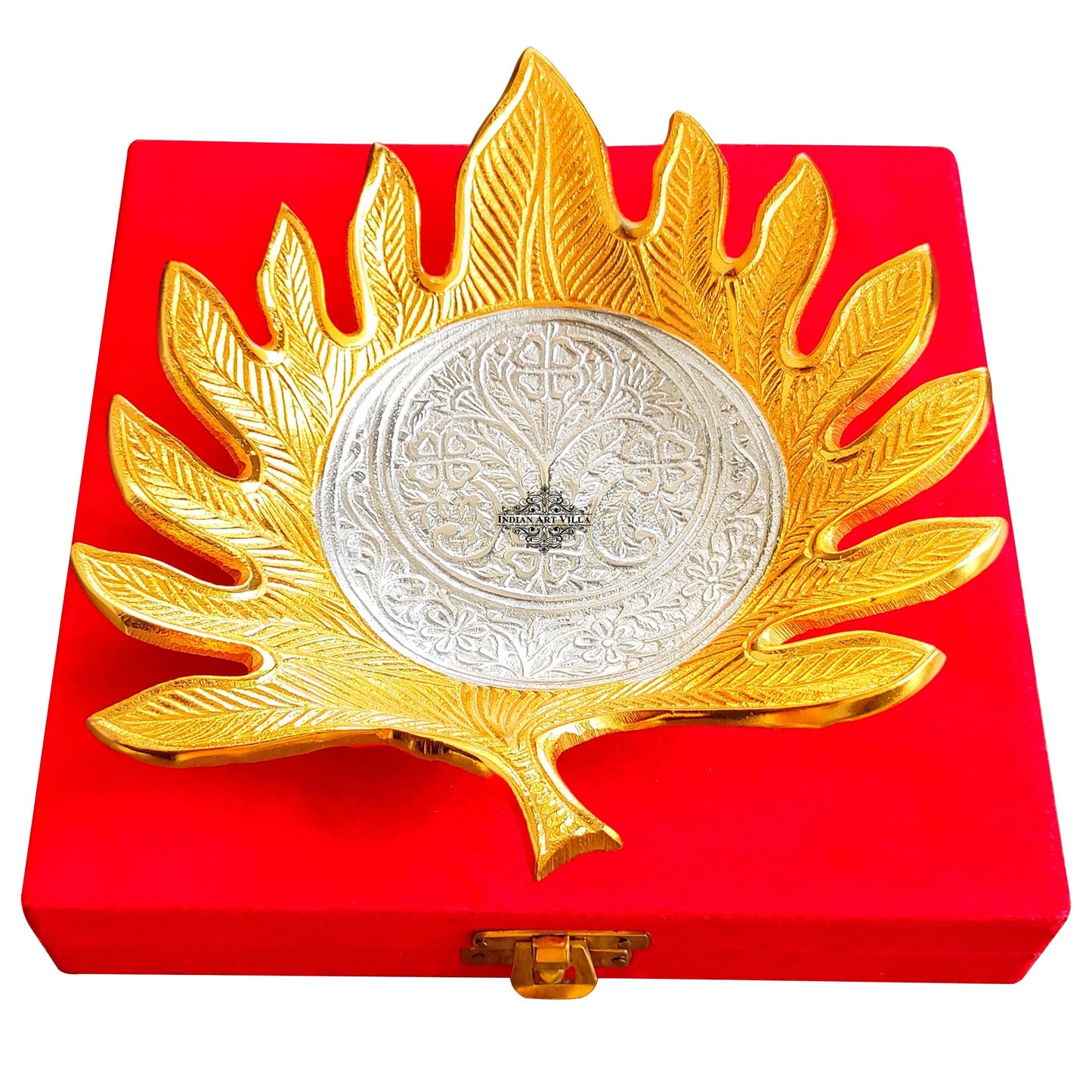 Silver-plated gold Polished Aluminum Flower Engraved Feather Design Decorative Platter
