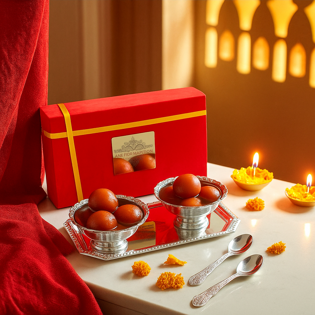 Silver Plated Set of 2 Curved Bowl with 2 Spoon & 1 Tray