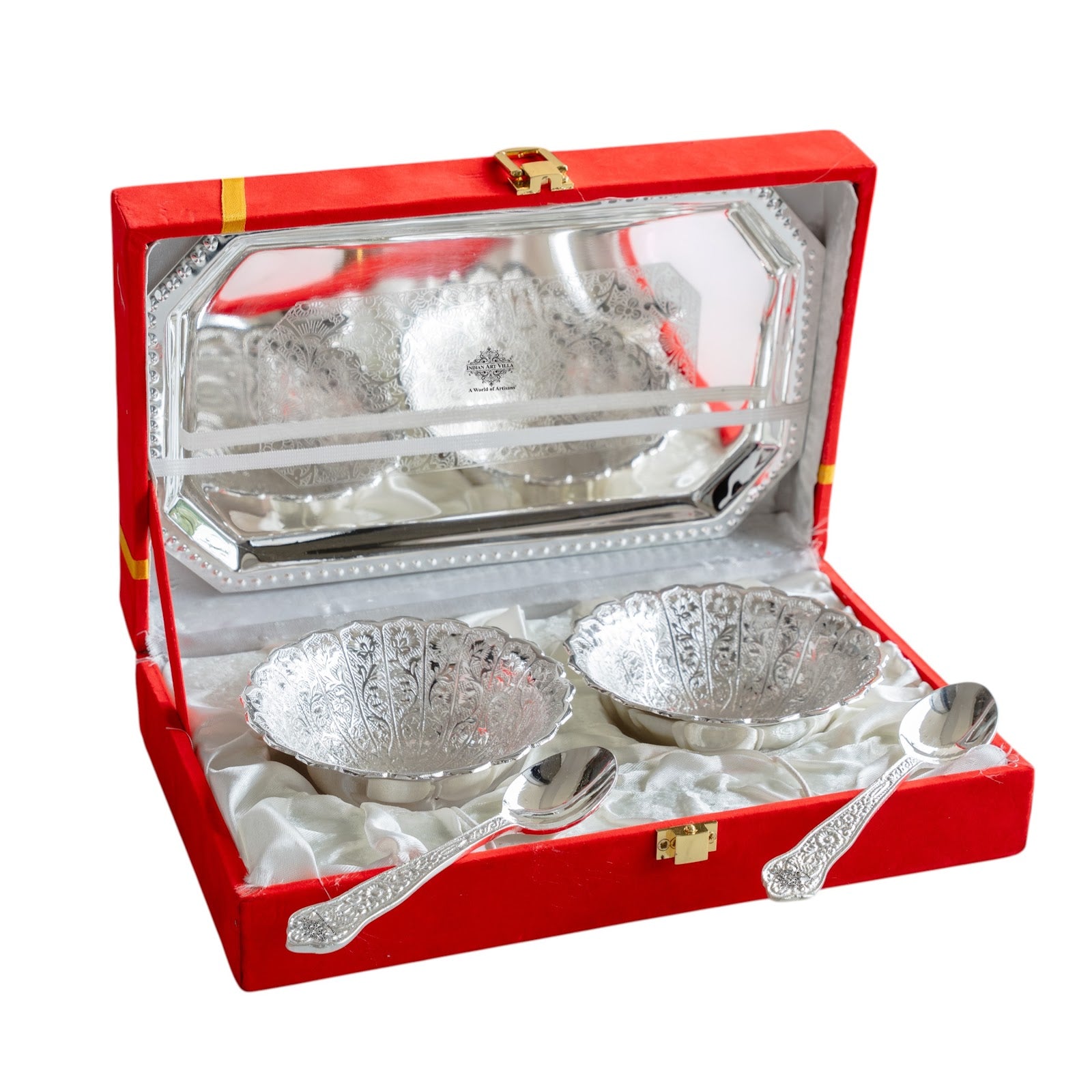 Silver Plated Set of 2 Curved Bowl with 2 Spoon & 1 Tray