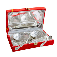 Silver Plated Set of 2 Curved Bowl with 2 Spoon & 1 Tray