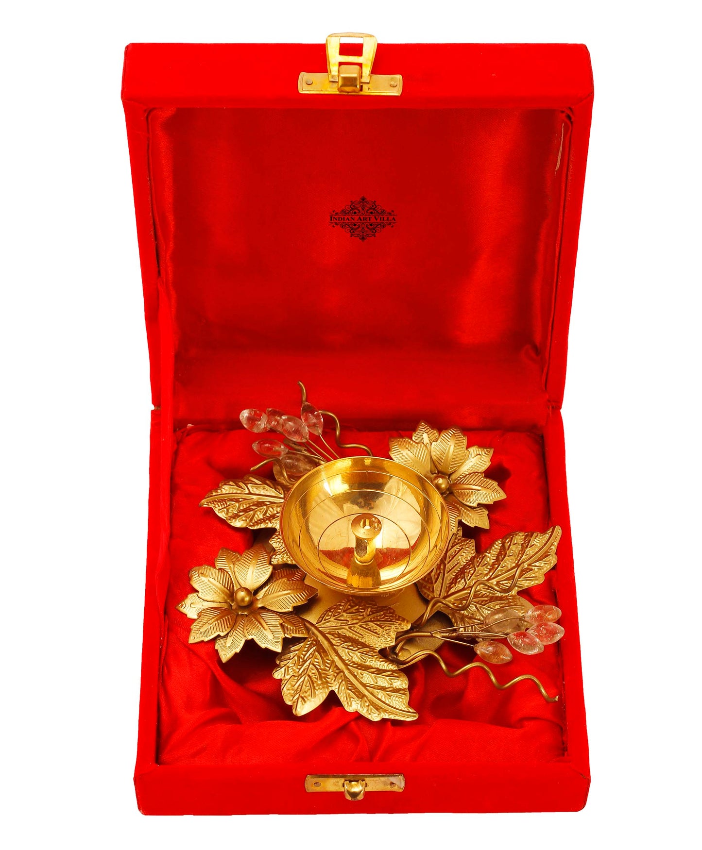 Silver Plated Gold Polish Flower And Leaf Design Diya, 15 cm