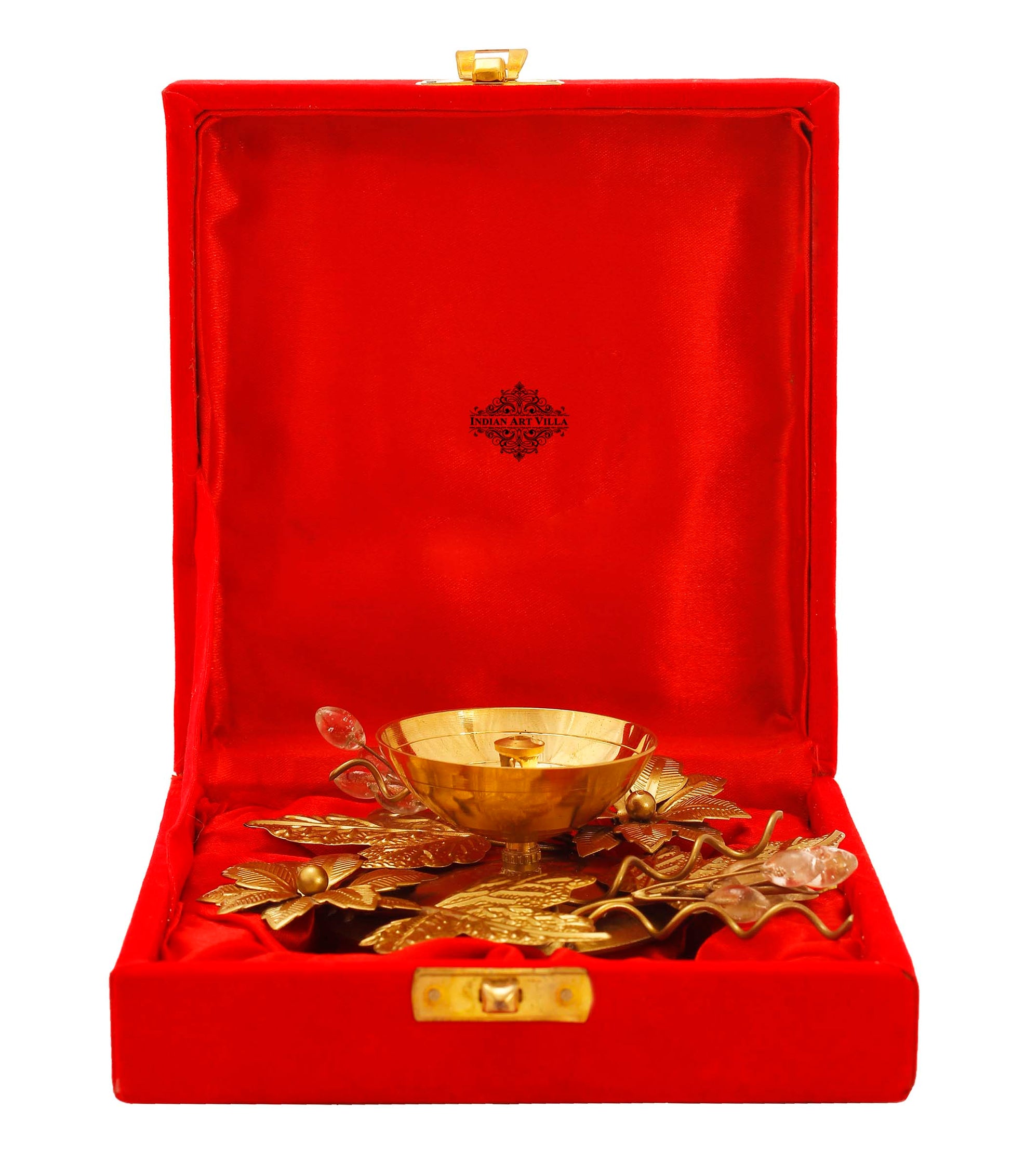 Silver Plated Gold Polish Flower And Leaf Design Diya, 15 cm