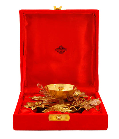 Silver Plated Gold Polish Flower And Leaf Design Diya, 15 cm