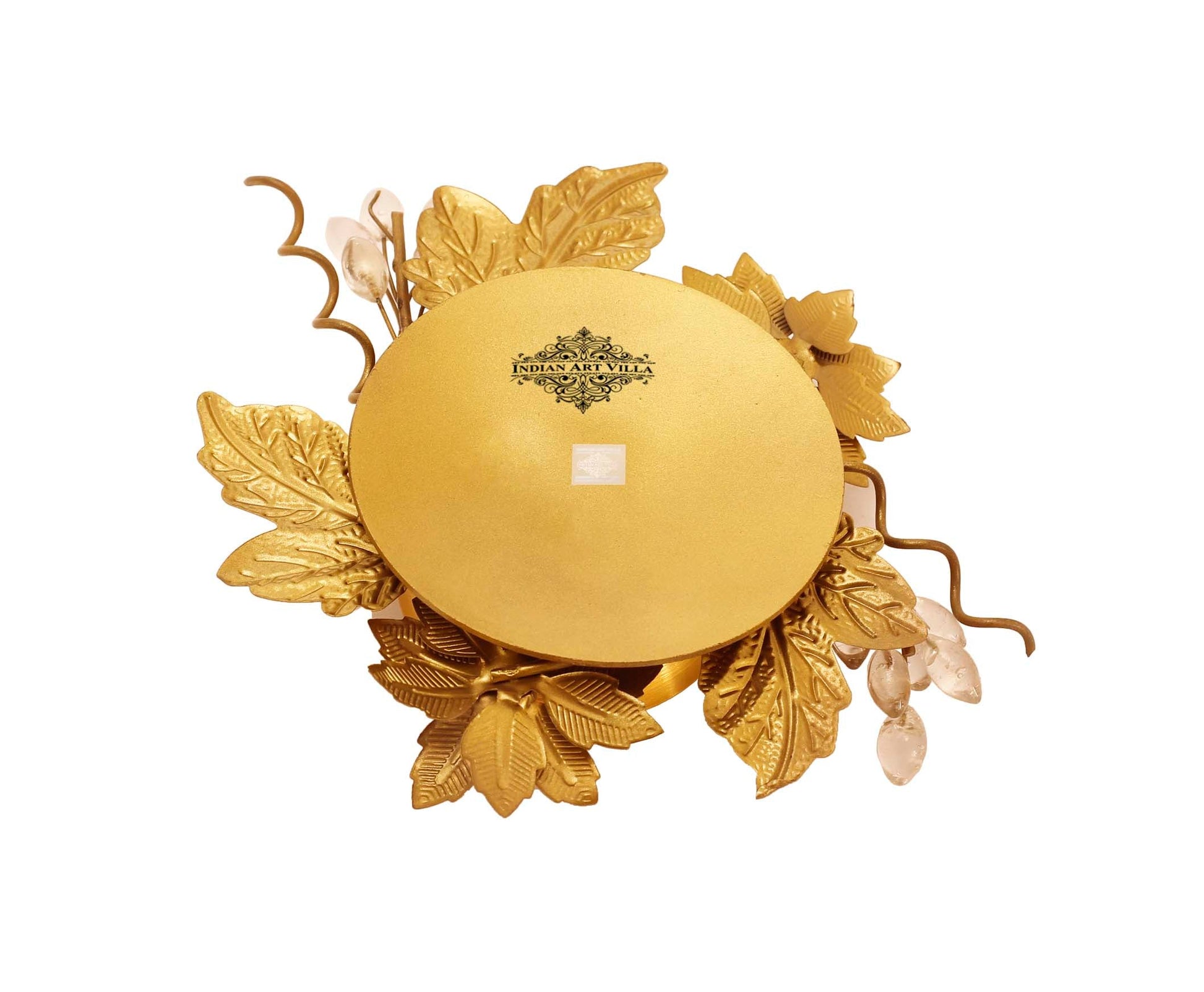 Silver Plated Gold Polish Flower And Leaf Design Diya, 15 cm