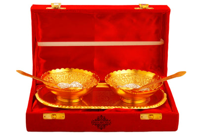 Pure Silver Plated Design Gift Set  2 Bowl with 2 Spoon & 1 Tray,
