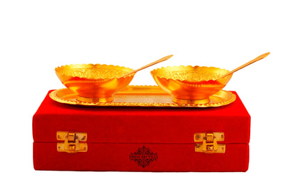 Pure Silver Plated Design Gift Set  2 Bowl with 2 Spoon & 1 Tray,