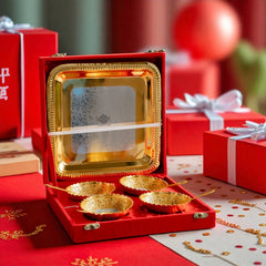 Silver Plated Gold Polished Embossed Flower Design Bowl Set With 4 Spoons & 1 Tray, Service For 4, Festive Gifts