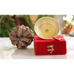 Silver Plated & Gold Polished Embossed Flower Design  Bowl With Spoon, Diwali Festive Gifts Item, Set of 2