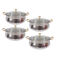 Indian Art Villla Handmade Steel Hammered Design Handi with Glass Lid & Brass Handle or Knob