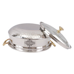 Indian Art Villla Handmade Steel Hammered Design Handi with Glass Lid & Brass Handle or Knob