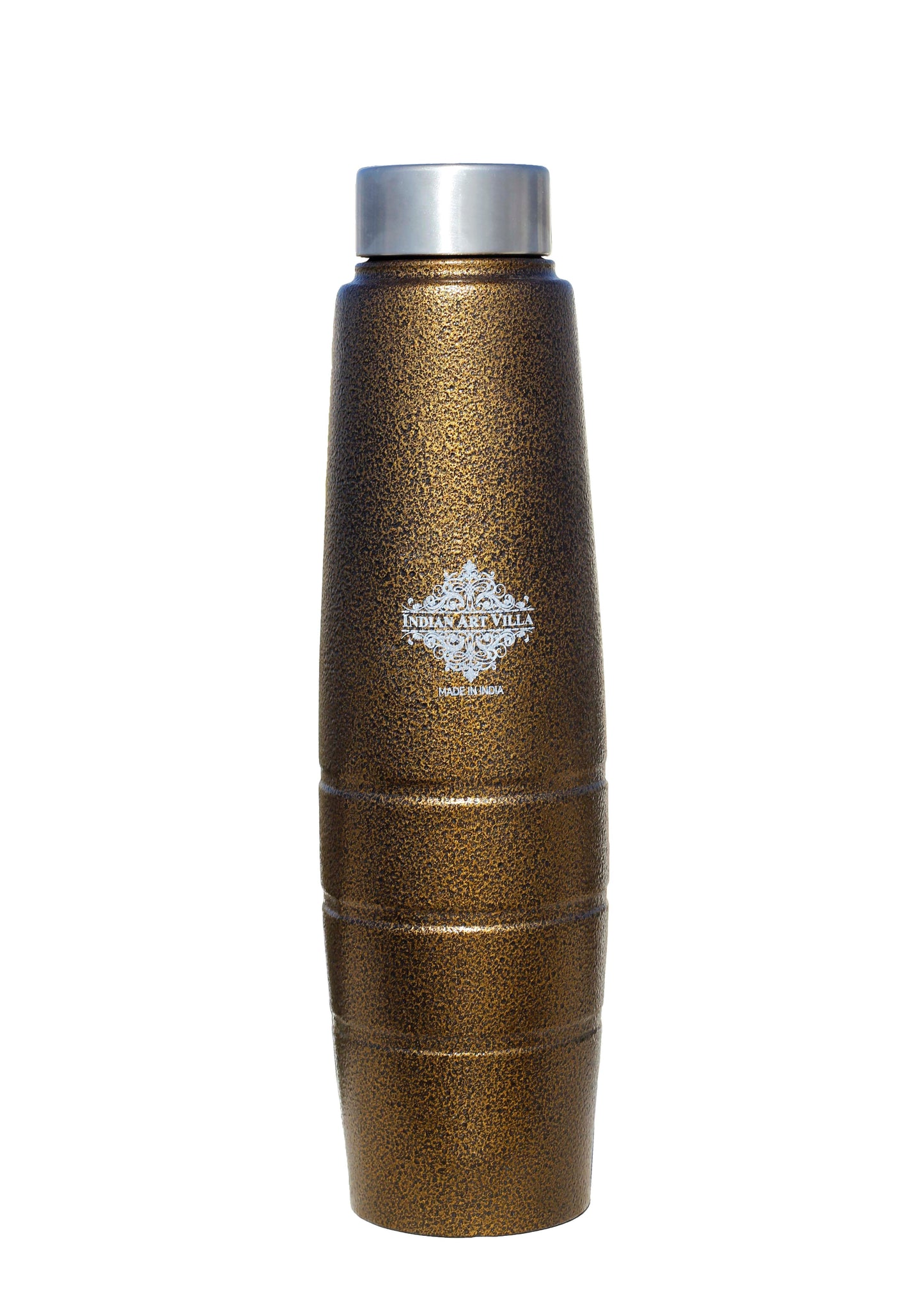 Stainless Steel Water Bottle Curve & Lining Design With Steel Cap & Antique Gold Color , Size-1000 ML, Travelling Purpose, Long Lasting, Drinkware, 1 Piece