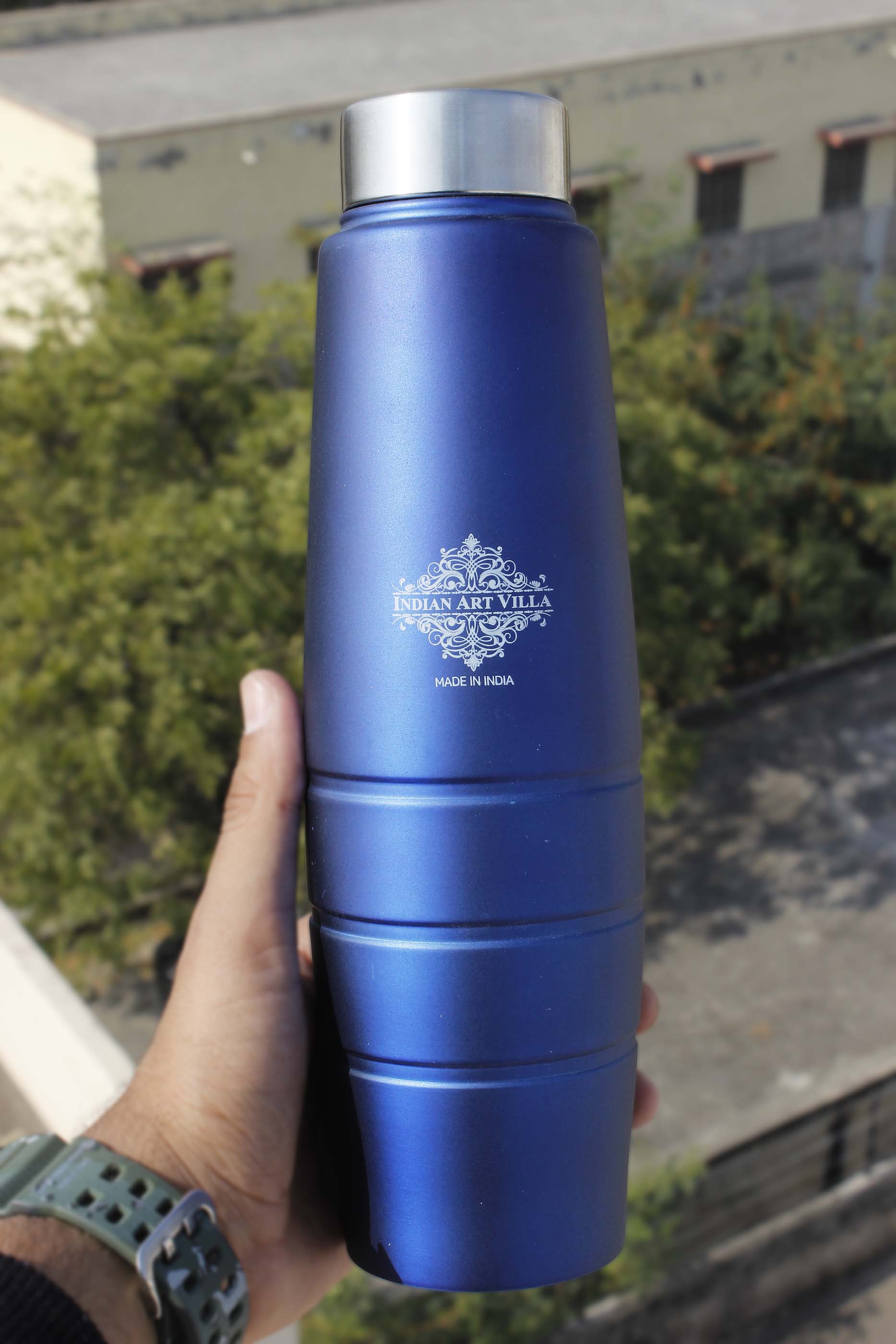 Steel Bottle Curve+Lining Steel Cap Blue Matt