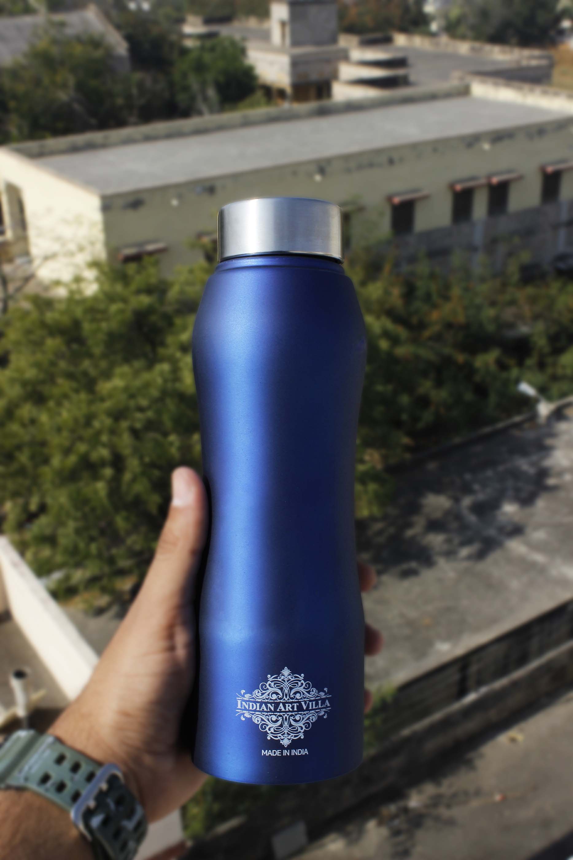 Pure Steel Bottle Ergonomic Design With Steel Cap Blue Matt, 750 ML